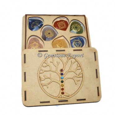 Faceted Chakra Heart Set With Tree OF Life Wooden Gift Box
