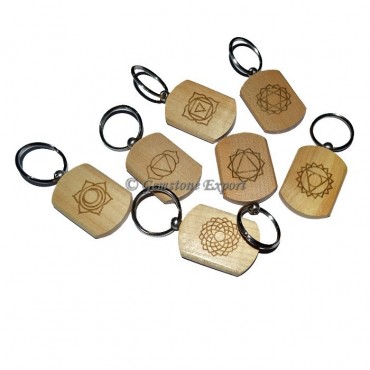 Wooden Engraved Chakra Symbol Keychain Set