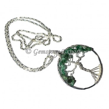 Green Jade Flower of life Tree Pendants with Chain